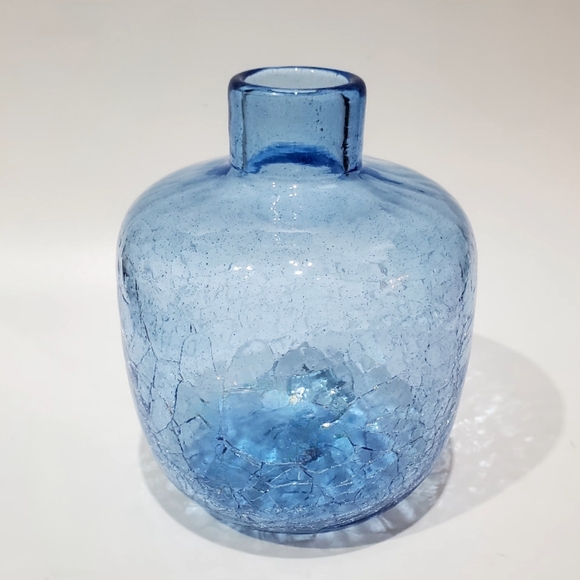 MCM Blenko #6424 Handcrafted Rare Ice Blue Crackle Art Glass Vase by Joel Myers - Picture 7 of 16